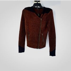 NWT size 1 Maje Sweater- Brown/with Gold and Black Asymmetrical Zipper